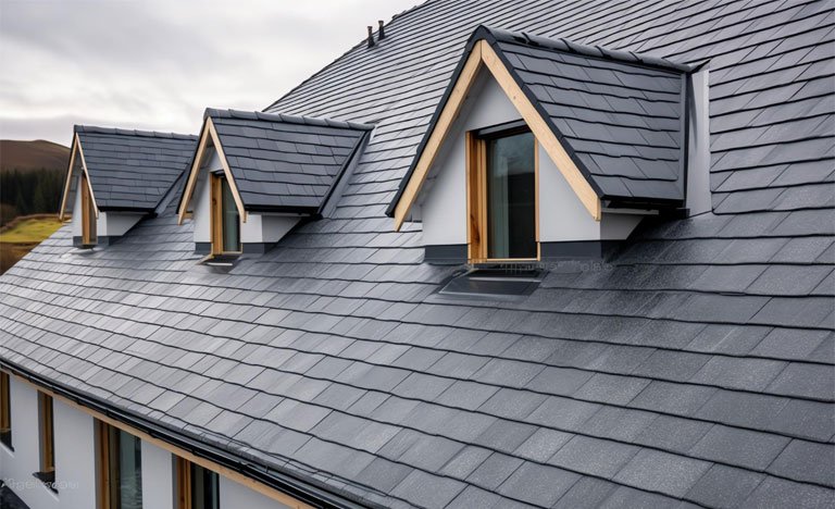 Premium slate roof with dormer windows on a Surrey home