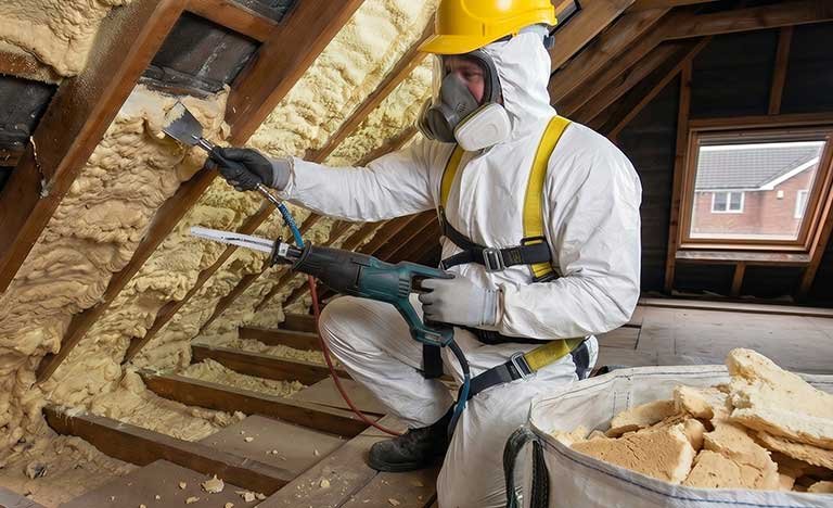 Specialist spray foam removal in a loft